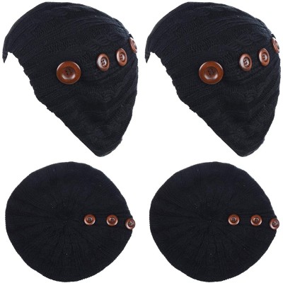 Berets Women's Fall French Style Cable Knit Beret Hat W/Sequin/Wooden Button - 2-pack Black & Black W/ Buttons - CL18LEIH8N6 ...