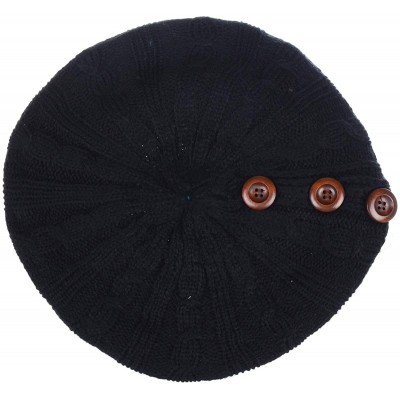 Berets Women's Fall French Style Cable Knit Beret Hat W/Sequin/Wooden Button - 2-pack Black & Black W/ Buttons - CL18LEIH8N6 ...