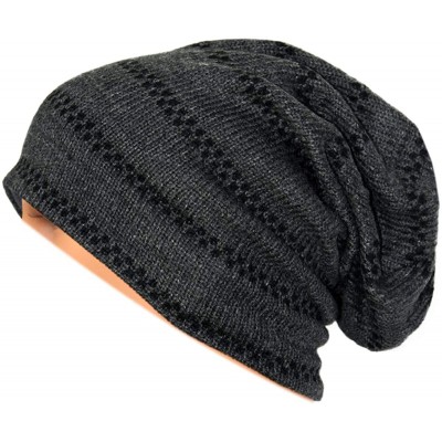 Skullies & Beanies Unisex Beanie Hat Slouchy Knit Cap Skullcap Stripe Baggy Style 1012 - Greyblack - CR128MZ26YJ $9.72