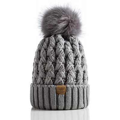 Skullies & Beanies Womens Winter Ribbed Beanie Crossed Cap Chunky Cable Knit Pompom Soft Warm Hat - Grey - CK18MGT6342 $17.41