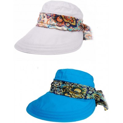 Sun Hats Roll Up Wide Brim Sun Visor UPF 50+ UV Protection Sun Hat with Neck Protector - Beige+blue - CD18DGY408E $23.59