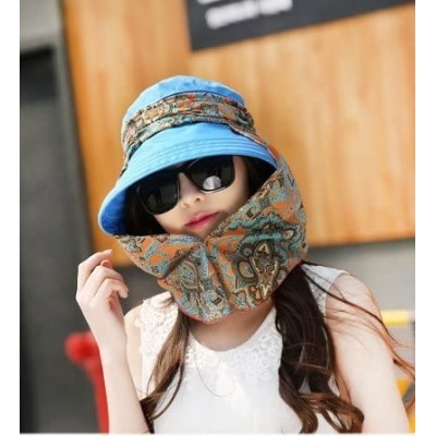 Sun Hats Roll Up Wide Brim Sun Visor UPF 50+ UV Protection Sun Hat with Neck Protector - Beige+blue - CD18DGY408E $23.59