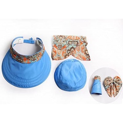 Sun Hats Roll Up Wide Brim Sun Visor UPF 50+ UV Protection Sun Hat with Neck Protector - Beige+blue - CD18DGY408E $23.59