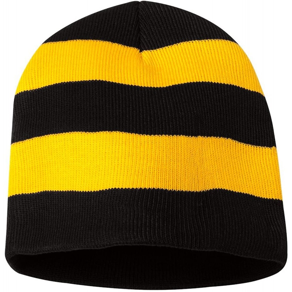 Skullies & Beanies SP01 - Rugby Striped Knit Beanie - Black/ Gold - CZ1180CTYJZ $8.69