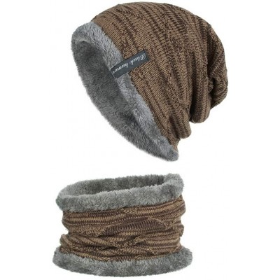 Skullies & Beanies Men Women Winter Warm Stretchy Beanie Skull Slouchy Cap Hat Fleece Lined - Khaki-b - CZ192TMT525 $14.76