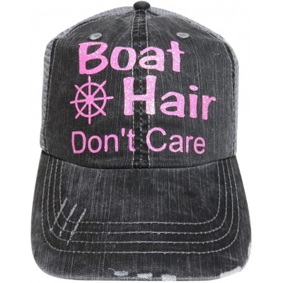 Baseball Caps Glitter Boat Hair Don't Care Distressed Look Grey Trucker Cap Hat - Light Pink Glitter Letters - CA12GXQI9JF $2...