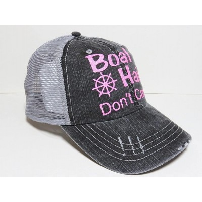 Baseball Caps Glitter Boat Hair Don't Care Distressed Look Grey Trucker Cap Hat - Light Pink Glitter Letters - CA12GXQI9JF $2...