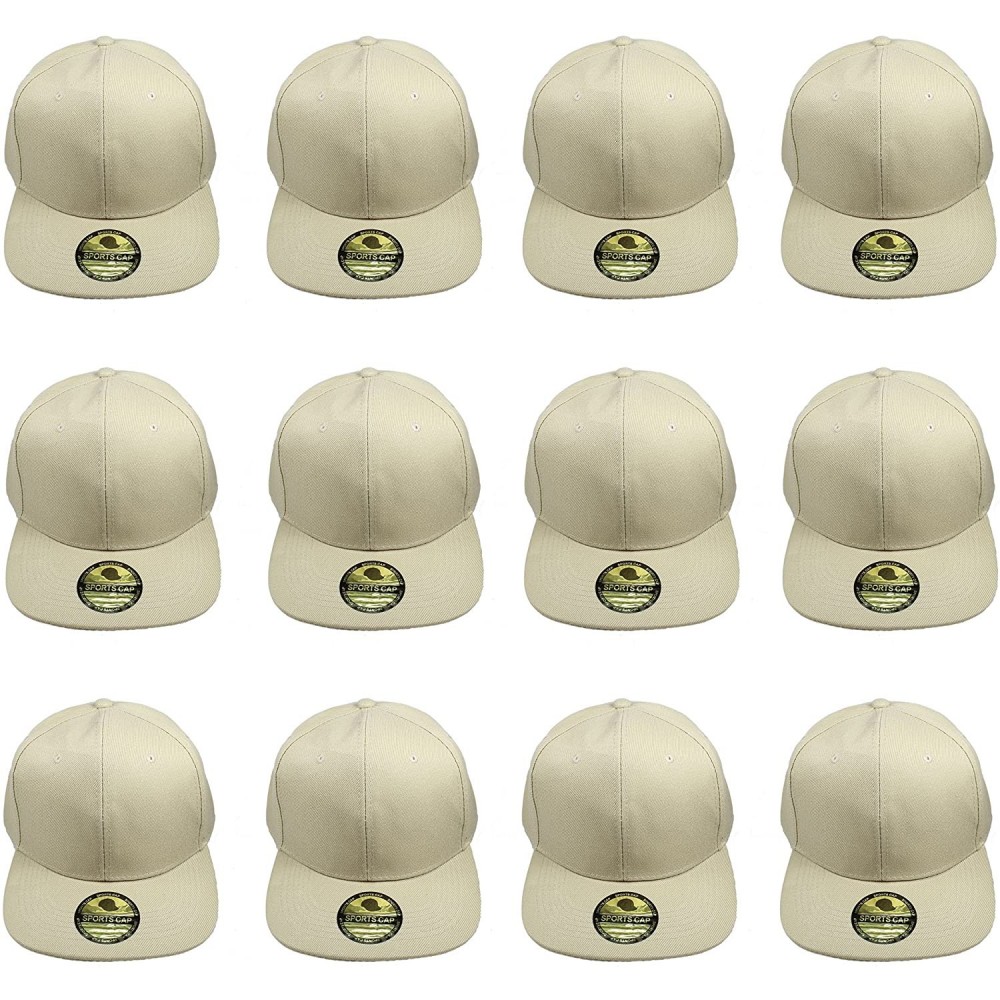 Baseball Caps Plain Blank Flat Brim Adjustable Snapback Baseball Caps Wholesale LOT 12 Pack - Khaki - C0189SWZCEK $21.93