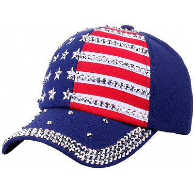 Baseball Caps USA Bling Baseball Cap Sparkle American Flag Hat Men Women Hip Hop Caps - Blue - C9182KUXQ3O $11.22