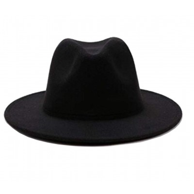 Fedoras Women's Black Elegant Wide Brim Fedora Flat Panama Hat Cap - CC18IK4ZUN5 $9.29