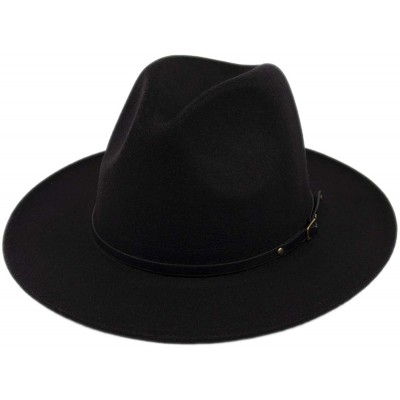 Fedoras Women Lady Wide Brim Warm Wool Fedora Hat Classic Belt Panama Hat - Style 1-navy Blue - C918HMI2IYO $16.64