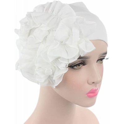Cold Weather Headbands Womens Wrap Cap Flower Chemo Hat Beanie Scarf Turban Headband - White - CP18INASE6C $6.75