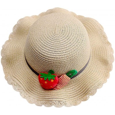 Sun Hats Girls Flower Straw Hat Large Brim Beachwear Sunhat Floral Tea Party Cap - Beige D - CV193N5U9QO $12.90