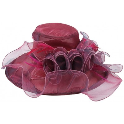 Sun Hats Summer Women's Big Flower Organza Church Party Kentucky Derby Dress Tea Party Wedding Beach Hat - Wine Red - CR18S95...