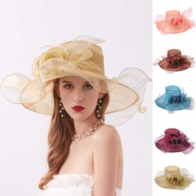 Sun Hats Summer Women's Big Flower Organza Church Party Kentucky Derby Dress Tea Party Wedding Beach Hat - Wine Red - CR18S95...