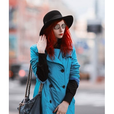 Fedoras Women Lady Wide Brim Warm Wool Fedora Hat Classic Belt Panama Hat - Style 1-navy Blue - C918HMI2IYO $16.64