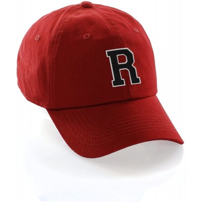 Baseball Caps Customized Letter Intial Baseball Hat A to Z Team Colors- Red Cap White Black - Letter R - C518ESZ7GX4 $13.67