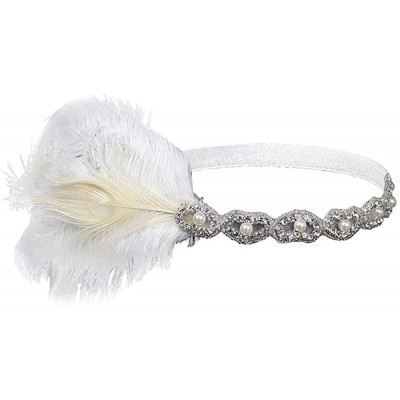 Headbands 1920s Headpiece Feather Flapper Headband Great Gatsby Headdress Vintage Accessory - White -4 - C918K6KN072 $11.18