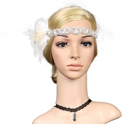 Headbands 1920s Headpiece Feather Flapper Headband Great Gatsby Headdress Vintage Accessory - White -4 - C918K6KN072 $11.18