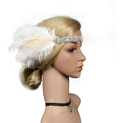 Headbands 1920s Headpiece Feather Flapper Headband Great Gatsby Headdress Vintage Accessory - White -4 - C918K6KN072 $11.18