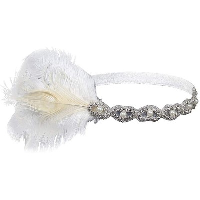 Headbands 1920s Headpiece Feather Flapper Headband Great Gatsby Headdress Vintage Accessory - White -4 - C918K6KN072 $11.18