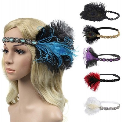 Headbands 1920s Headpiece Feather Flapper Headband Great Gatsby Headdress Vintage Accessory - White -4 - C918K6KN072 $11.18