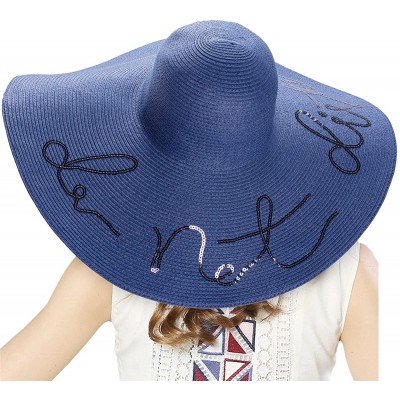 Sun Hats Womens Wide Brim Straw Embroidery Sun Hat Do Not Disturb Beach A429 - Navy Blue - CL17YUNXLI4 $21.90