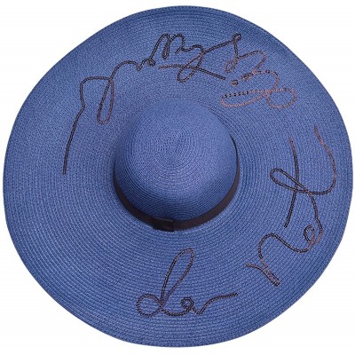 Sun Hats Womens Wide Brim Straw Embroidery Sun Hat Do Not Disturb Beach A429 - Navy Blue - CL17YUNXLI4 $21.90