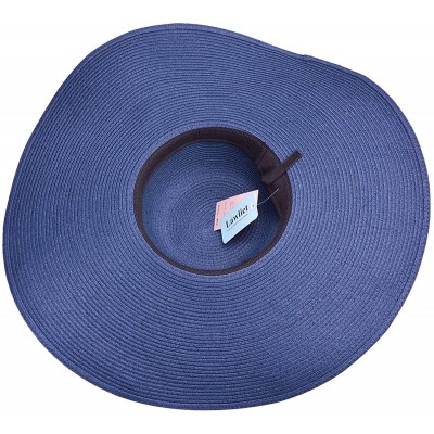 Sun Hats Womens Wide Brim Straw Embroidery Sun Hat Do Not Disturb Beach A429 - Navy Blue - CL17YUNXLI4 $21.90