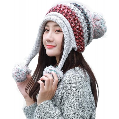 Skullies & Beanies Women's Fleece Lined Beanie Winter Knit Ear Flaps Hat with Pompom Faux Knitted Hat Scarf Mask Set - CH18M0...