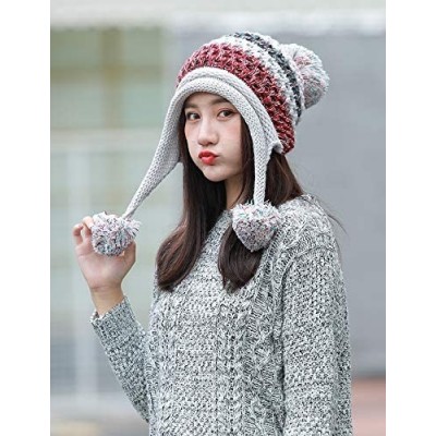 Skullies & Beanies Women's Fleece Lined Beanie Winter Knit Ear Flaps Hat with Pompom Faux Knitted Hat Scarf Mask Set - CH18M0...