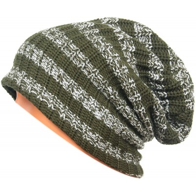 Skullies & Beanies Unisex Beanie Hat Slouchy Knit Cap Skullcap Stripe Baggy Style 1009 - Green - C1128MYZEPN $8.56