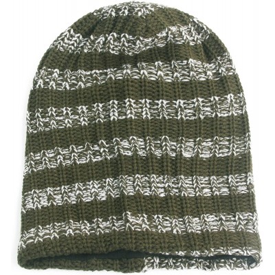 Skullies & Beanies Unisex Beanie Hat Slouchy Knit Cap Skullcap Stripe Baggy Style 1009 - Green - C1128MYZEPN $8.56