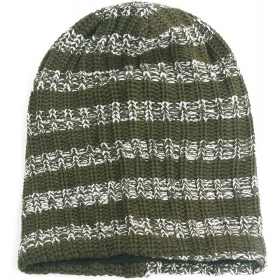 Skullies & Beanies Unisex Beanie Hat Slouchy Knit Cap Skullcap Stripe Baggy Style 1009 - Green - C1128MYZEPN $8.56