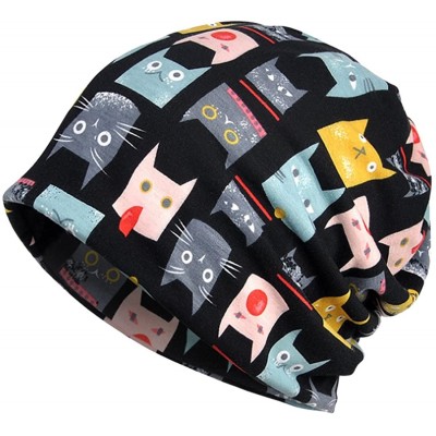 Skullies & Beanies Women's Multifunction Cute cat Pattern Hat Skull Cap Scarf - Black Plus Cashmere - CW1880TLR9G $26.91