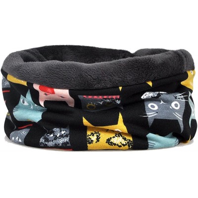 Skullies & Beanies Women's Multifunction Cute cat Pattern Hat Skull Cap Scarf - Black Plus Cashmere - CW1880TLR9G $14.65