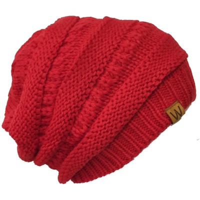 Skullies & Beanies Winter Thick Knit Beanie Slouchy Beanie for Men & Women - Red - CD11VHKK8Z1 $9.36