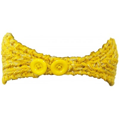 Cold Weather Headbands Sparkly Knit Winter Headband w/Jeweled Button (One Size) - Yellow - CT11H6JOJGV $12.33