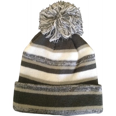 Skullies & Beanies Striped Thick Warm Long Cuffed POM Beanie - Charcoal/white - C7128GMNHVT $16.71