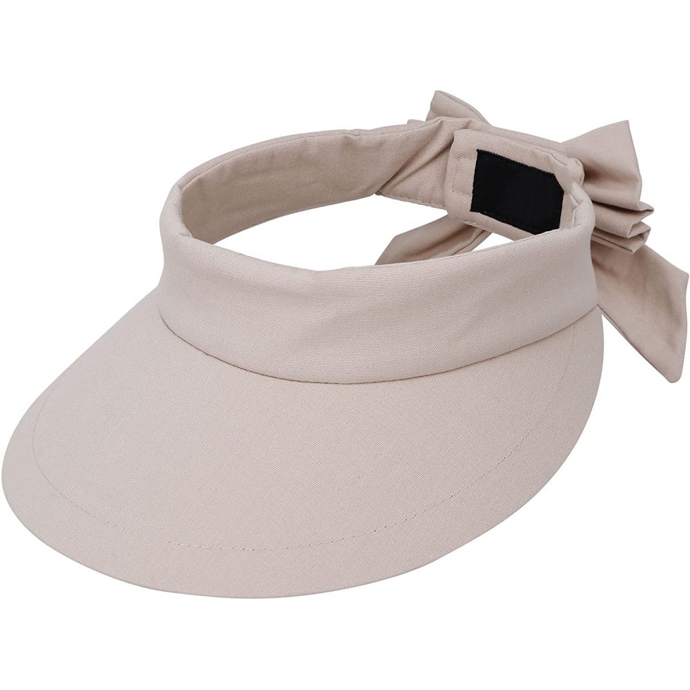 Visors Women's Summer SPF 50+ UV Protection Sun Visor Hat - Beige - CM17X0GM68C $10.98