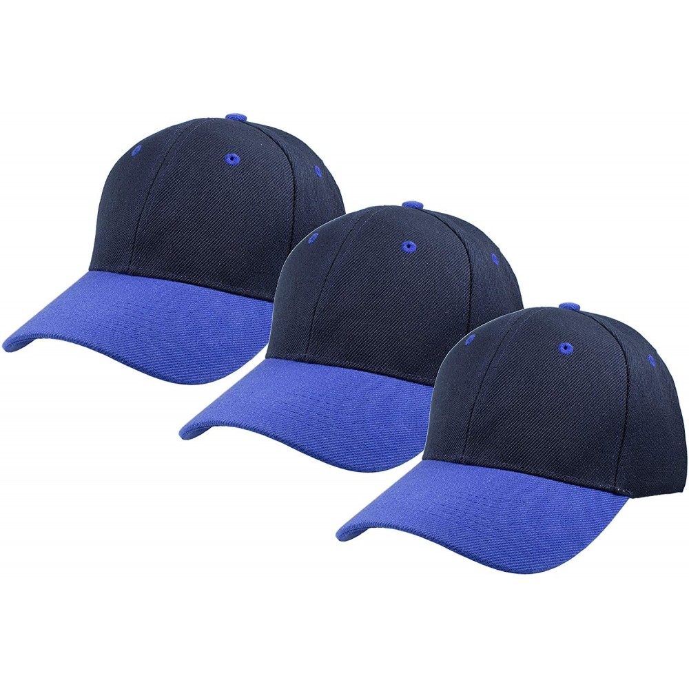 Baseball Caps Plain Baseball Cap Adjustable Back Strap 3 PC - Navy Royal - C518S03LWW4 $11.31