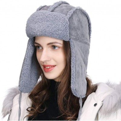 Bomber Hats Ladies Earflap Trapper Hat Faux Fur Hunting Hat Fleece Lined Thick Knitted - 00781_gray - CQ18YR2YU49 $43.64