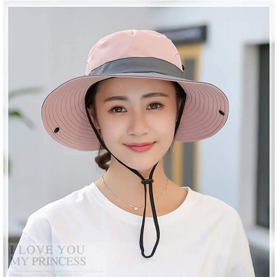 Sun Hats Women's Summer Mesh Wide Brim Sun UV Protection Hat with Ponytail Hole - Pink - CW18W2SLREU $12.36