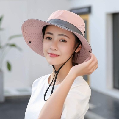 Sun Hats Women's Summer Mesh Wide Brim Sun UV Protection Hat with Ponytail Hole - Pink - CW18W2SLREU $12.36