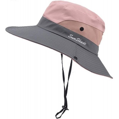 Sun Hats Women's Summer Mesh Wide Brim Sun UV Protection Hat with Ponytail Hole - Pink - CW18W2SLREU $12.36