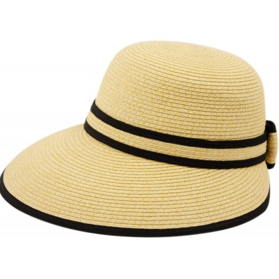 Sun Hats Straw Packable Sun Hat with Black Sash- Wide Front Brim and Smaller Back - Khaki - CR182HDYEMR $14.46