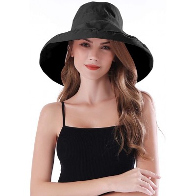 Sun Hats Women Wide Brim Sun Hats Foldable UPF 50+ Sun Protective Bucket Hat - Pure Black - CL18SYQAR4I $19.82