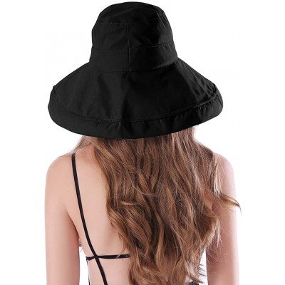 Sun Hats Women Wide Brim Sun Hats Foldable UPF 50+ Sun Protective Bucket Hat - Pure Black - CL18SYQAR4I $19.82