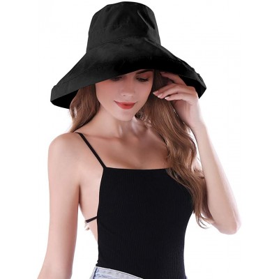 Sun Hats Women Wide Brim Sun Hats Foldable UPF 50+ Sun Protective Bucket Hat - Pure Black - CL18SYQAR4I $19.82