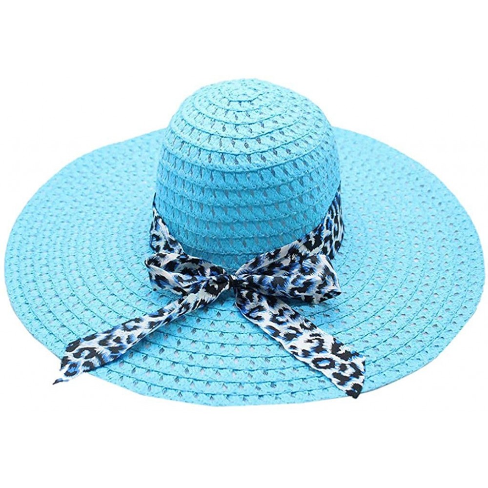 Sun Hats Beach Cap Women Print Two-Side Big Brim Straw Hat Sun Floppy Wide Brim Hats - Blue - CD18QKQ2QUK $11.65